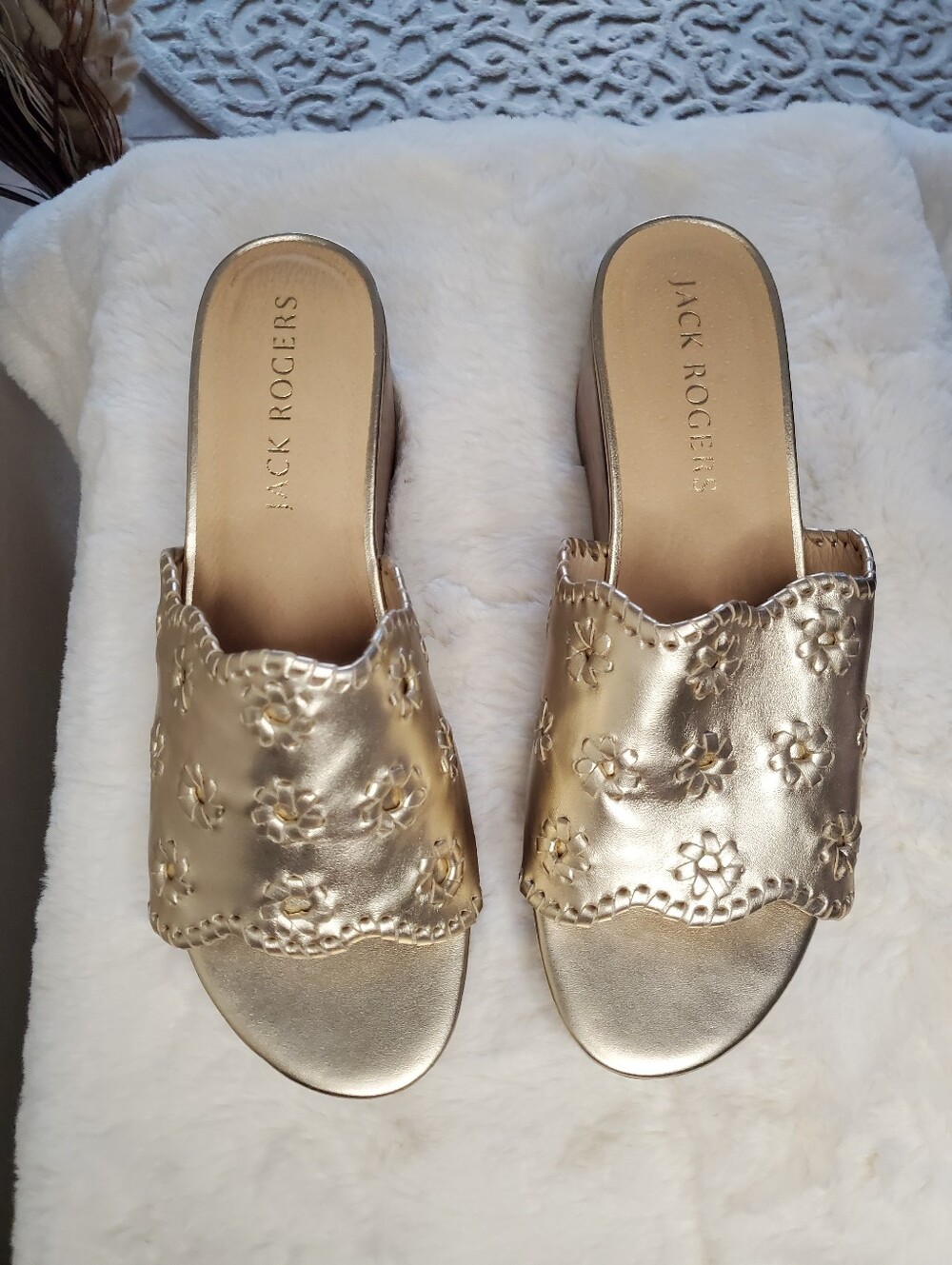 Jack Rogers Wells Wedge Slide In Platinum Gold